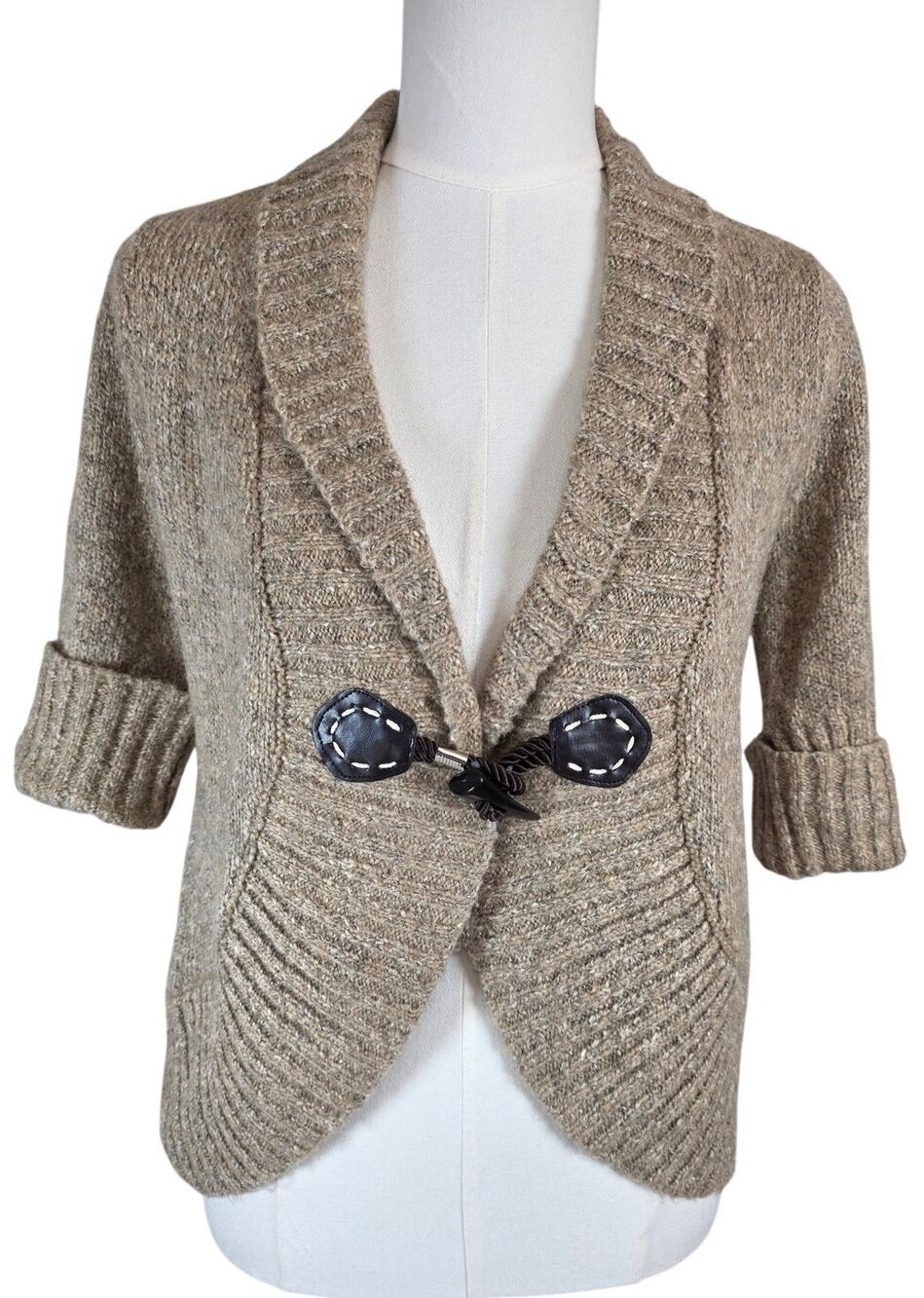 Women's Ponsesa Beige Short Sleeve Open Cardigan
